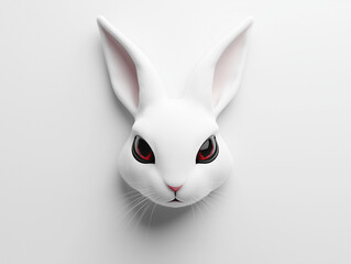 Fototapeta premium Eerie Rabbit: White sculpted rabbit head with piercing red eyes, casting a mysterious vibe on a minimalist background.