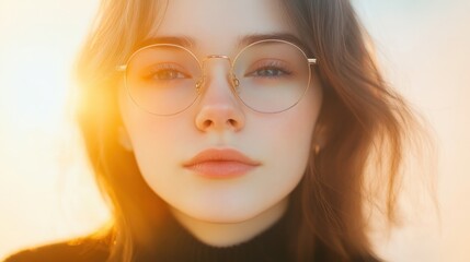 Young woman wears eyeglasses outdoors