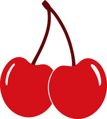 Bright Red Cherry Icon Design, This vibrant design showcases a pair of red cherries, perfectly balanced on their stems. The cherries are stylized with a glossy finish, creating a shiny, fresh look.