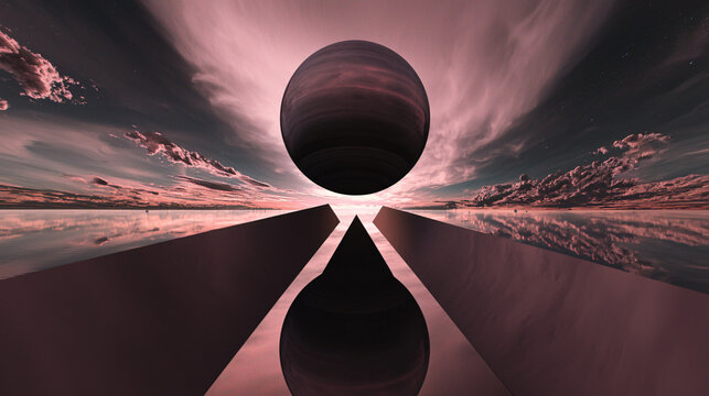 Enigmatic large object suspended in the night sky captured in a breathtaking cosmic parallel universe scene.