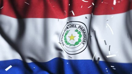 Paraguay Flag Waving with Confetti | Independence Day Celebration | National Patriotism Background

