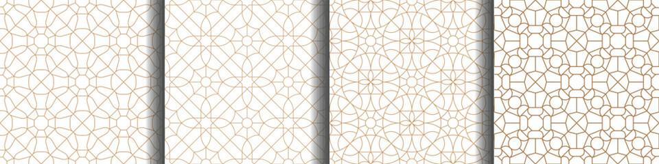 Set of Geometric Floral Hexagon Octagon Round Square Golden Seamless Motif Islamic Ottoman Modern Pattern ideal for Fabric Home Decor Wallpaper Abstract Background Banner architectural louvers