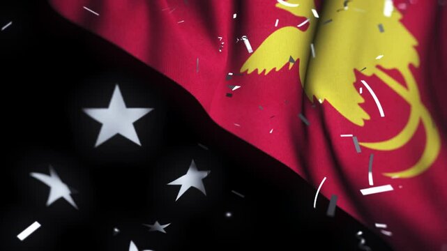 Papua New Guinea Independence Day Celebration with Waving Flag and Confetti
