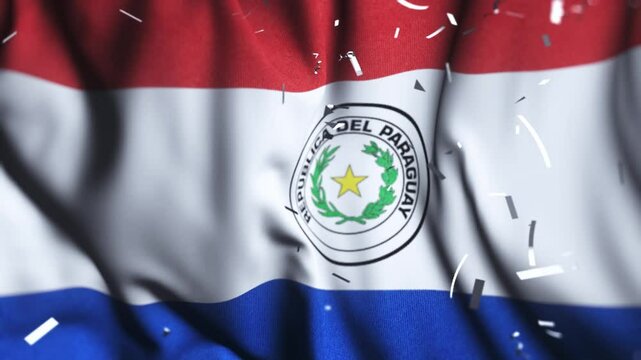 Paraguay Flag Waving with Confetti | Independence Day Celebration | National Patriotism Background
