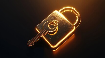 Shiny gold padlock with key symbolizing security and protection against unauthorized access and digital threats in modern technology