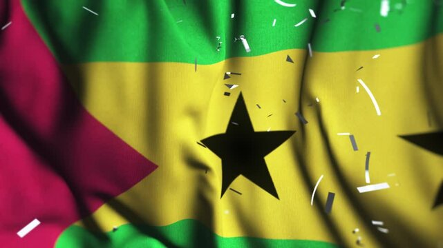 Sao Tome and Principe Independence Day Celebration with Waving Flag and Confetti