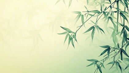 Fototapeta premium Serene Bamboo Branches Against Soft Green Background