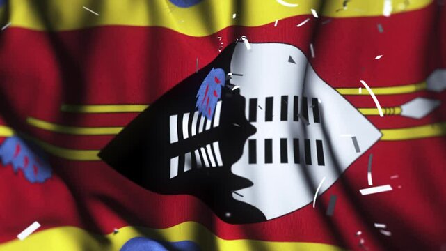 Eswatini (Swaziland) Flag Waving with Confetti – National Celebration and Pride