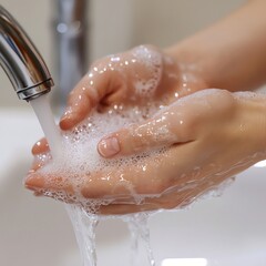 Fototapeta premium Washing Hands with Soap Under Running Water for Hygiene Concept
