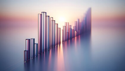 Transparent Glass Bars with Gradient Background, Data Visualization Concept