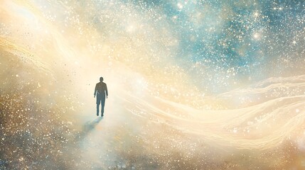 Fototapeta premium A man is walking through a field of stars