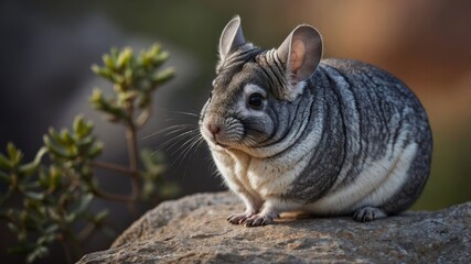 Obraz premium Gray Chinchilla on Rock,Wildlife Photography