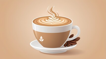 Obraz premium Latte art coffee cup vector icon, cozy and warm, detailed yet minimalistic café branding