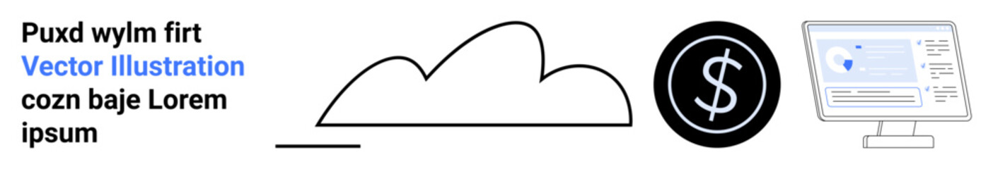 Cloud linked with dollar sign and an analytics dashboard on monitor. Ideal for finance, cloud services, tech, data, budgeting, e-commerce, simple landing page