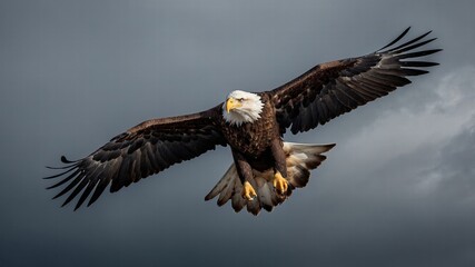 Obraz premium Majestic Bald Eagle in Flight,Dramatic Sky
