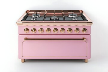 Fototapeta premium Pink Retro Gas Cooker on White Background. Possible use Stock Photo
