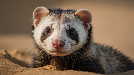 Fototapeta premium Adorable Polecat Portrait: Close-up of a curious ferret