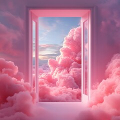 Open window to pastel clouds