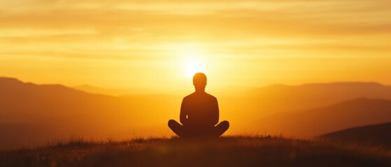 Meditating person at sunrise
