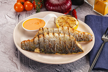 Grilled seabass fillet with lemon