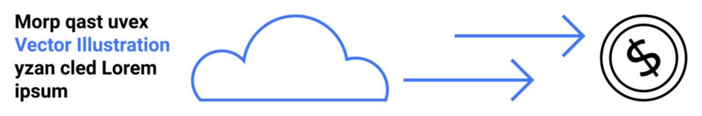 Cloud transferring data towards a dollar sign circle via arrows. Ideal for finance, technology, cloud computing, digital transactions, data exchange, networking, digital economy, abstract line flat