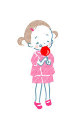 りんご飴を食べる甚平姿の女の子