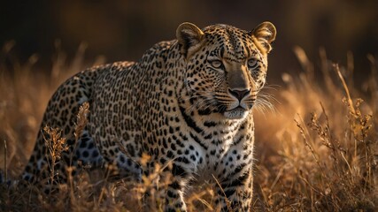 Fototapeta premium Majestic Leopard in Golden Grassland
