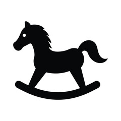 Classic wooden rocking horse vector silhouette on a white background,