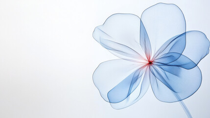 Obraz premium Ethereal blue flower with delicate petals, showcasing soft red center, evokes sense of tranquility and beauty