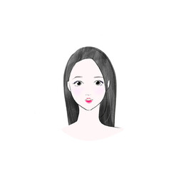 黒髪ロングの女性の顔　パーソナルカラー　ブルベ冬