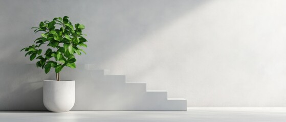 Fototapeta premium Green plant by white stairs