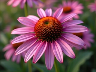 Fototapeta premium medicinal herbs and berries, traditional medicine Close up of a purple flower with a red center. The flower is surrounded by green leaves