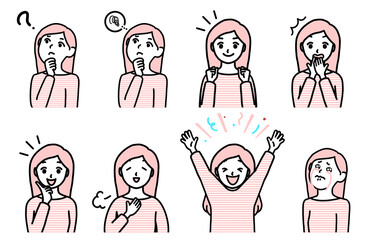 さまざまな表情の女性　ピンク系