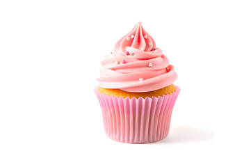 Pink Frosted Cupcake on White Background
Single Cute Cupcake with Heart Sprinkles
Delicious Pink Cupcake Isolated