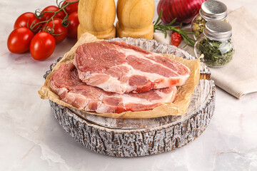 Raw pork neck steak sirloin