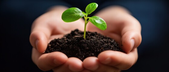 Hands holding seedling plant