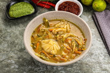 Chinese wonton soup with dumplings