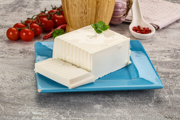 Soft Feta cheese piece with cut