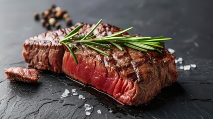 Lab-grown meat steak plated in fine dining style 