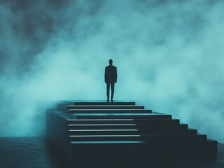 Man standing on glowing steps