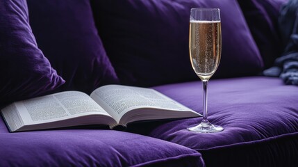 Elegant glass of red wine placed on a book creating a relaxing ambiance for reading