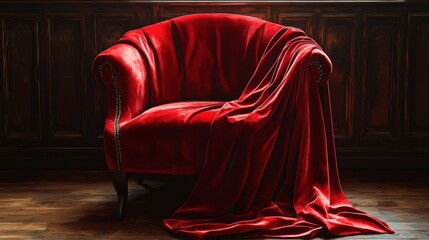 Luxurious red velvet covered chair exuding elegance and comfort in a stylish interior space
