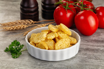 Crunchy croutons heap - roasted bread