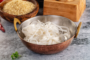 Boiled asian rice pho noodles