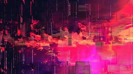 Obraz premium Abstract digital glitch - art background with vibrant red and pink hues, representing a bold and futuristic visual concept. Bold futuristic digital glitch - art concept.