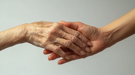 Fototapeta premium Young hands hold old hands,Help for the elderly concept,Holding hands Asian senior or elderly old lady woman patient with love, care, encourage, nurse holding old patient hand concept.