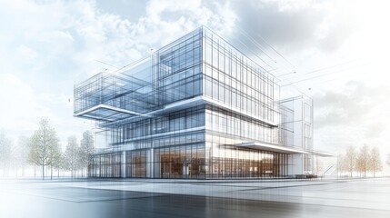 Obraz premium A conceptual design of an office building, featuring architectural plans and technical details.
