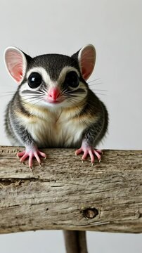 Cute small mammal perched on wooden log with curious expression in natural light