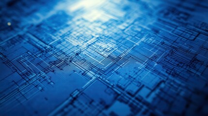 A close-up view of a blueprint highlighting the layout of an industrial building, with technical details.