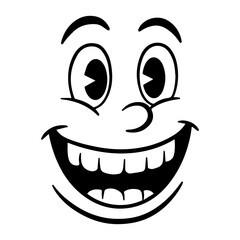 Funny Cartoon Face with Big Smile and Wide Open Eyes